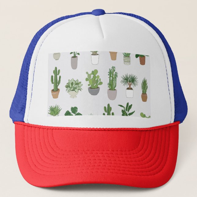 House plants, vintage doodle pattern trucker hat (Front)