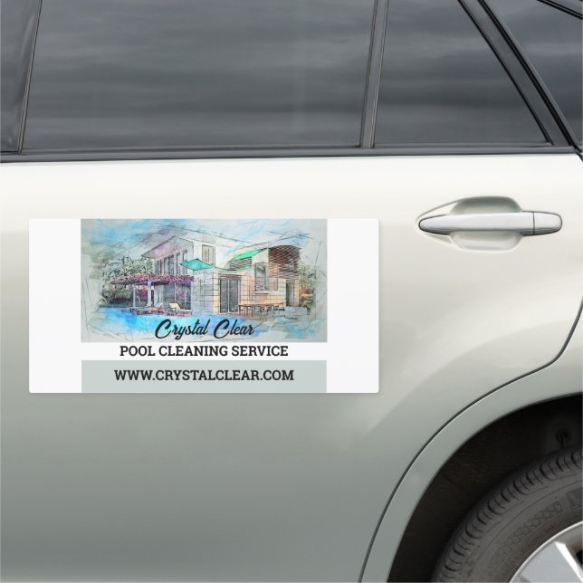House Pool Sketch, Swimming Pool Cleaning Car Magnet (In Situ)