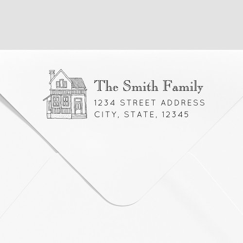 House Portrait Family Name Return Address Self_inking Stamp