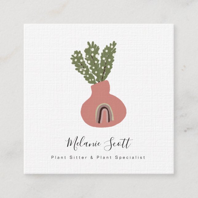 House Potted Plant Botanical Specialist Botanist Square Business Card (Front)