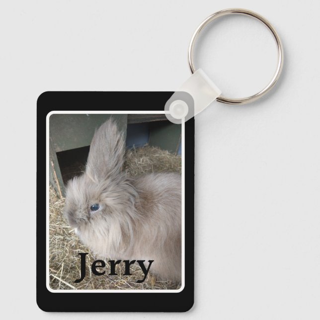 House Rabbit Memorial Photo Black Keepsake Metal Keychain (Back)