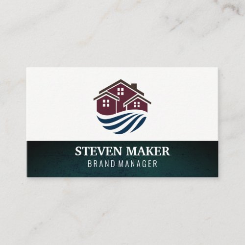 House Real Estate logo Grunge Blue Green Business Card