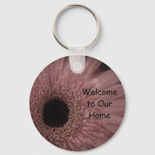 House Rental Guest Welcome Pink Flower Floral Keychain