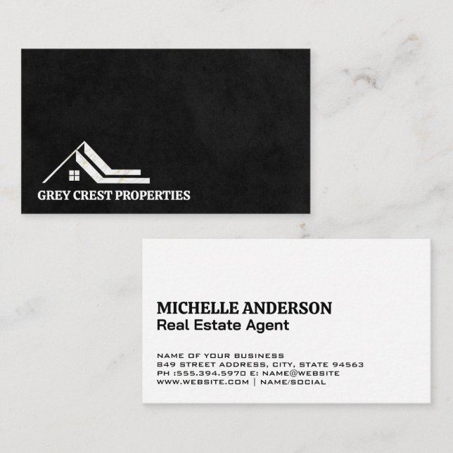 House Roof Logo | Black Texture Business Card (Front/Back)