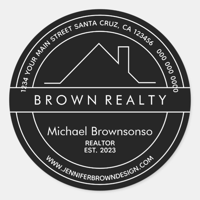 House Roof Logo Real Estate Agent black simple Classic Round Sticker