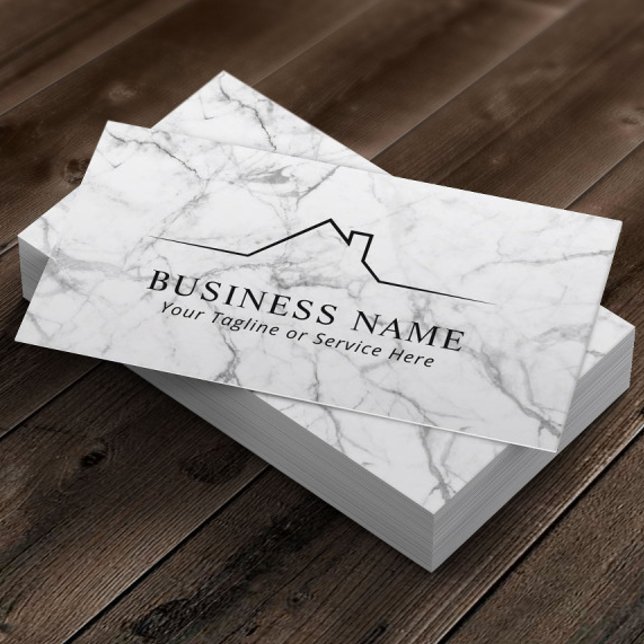 House Roof Logo Real Estate Modern Marble Business Card (Creator Uploaded)
