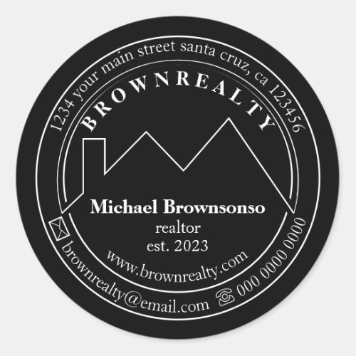 House Roof Outlined Logo Real Estate Agent simply Classic Round Sticker