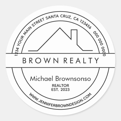 House Roof Simple Logo Real Estate Agent Classic Round Sticker