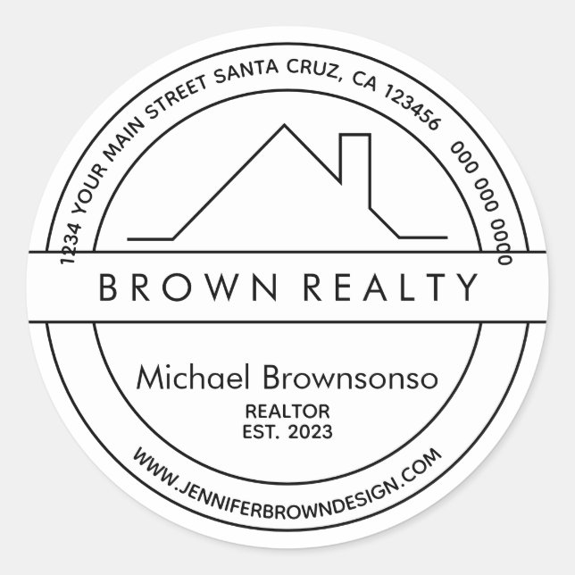 House Roof Simple Logo Real Estate Agent Classic Round Sticker (Front)