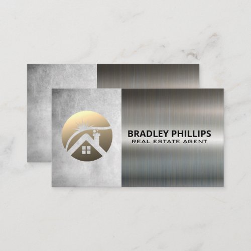 House Roof Sun Shine Logo  Metallic Business Card