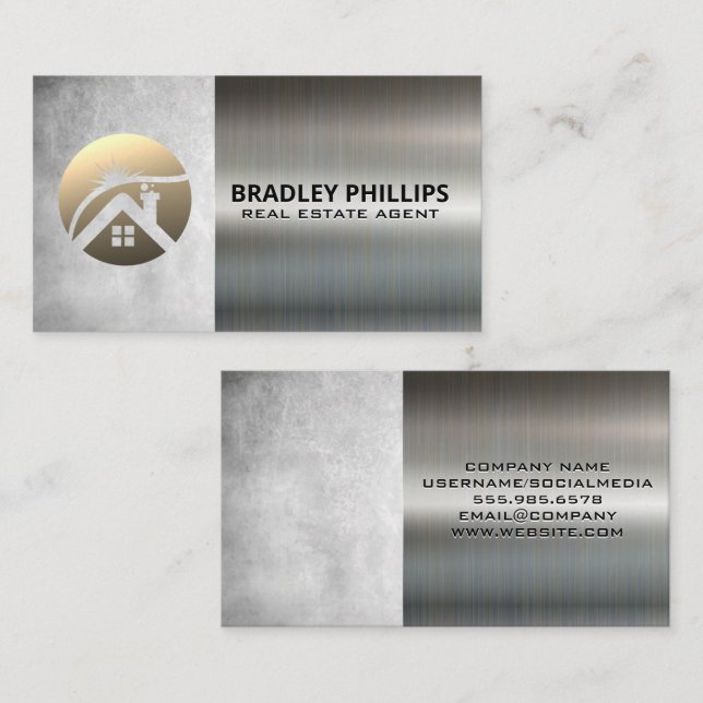 House Roof Sun Shine Logo | Metallic Business Card (Front/Back)