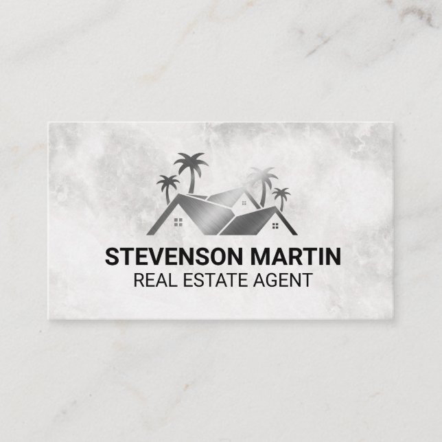 House Roof Tops | Palm Trees | Marble Business Card (Front)