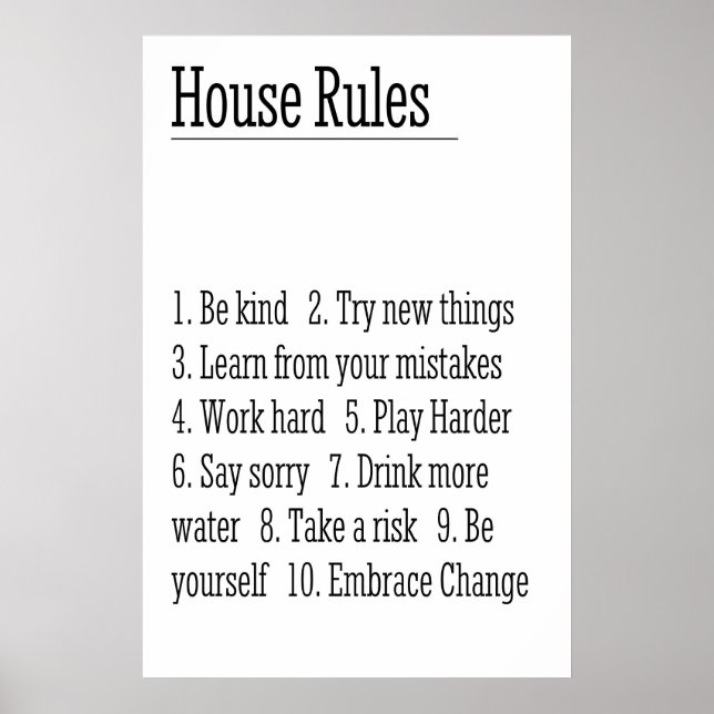 House Rules Art Print Inspirational Quote Wall (Front)