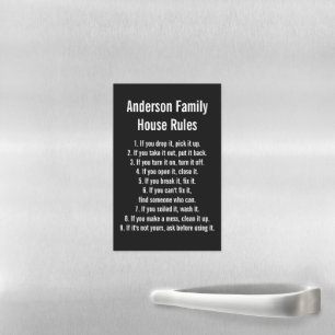 House Rules Black & White Text Family Name Magnetic Dry Erase Sheet