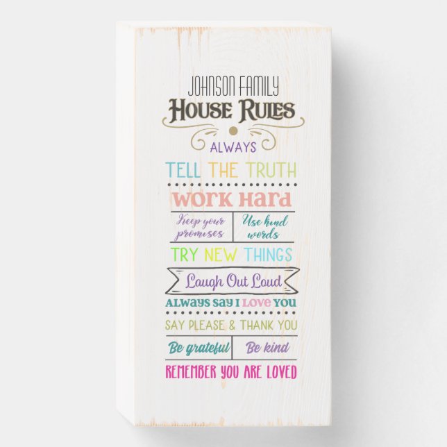 House Rules Family Name Wooden Box Sign (Front Vertical)