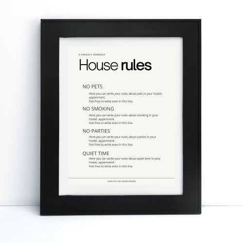 House rules  hostel bed  breakfast info poster