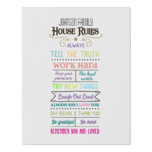 House Rules with Family Name Faux Canvas Print