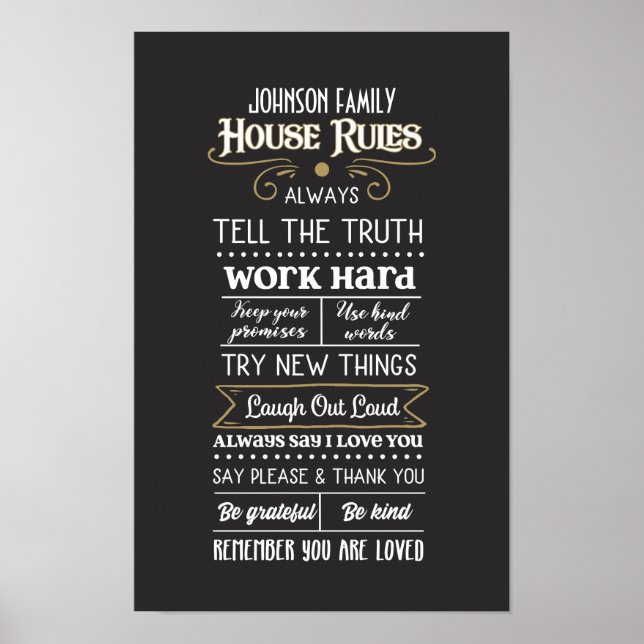 House Rules with Family Name White Gold Poster (Front)