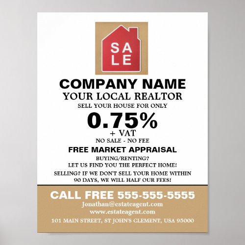 House Sale Logo Realtor Estate Agent Advertising Poster