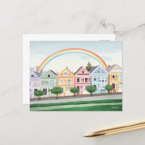 House San Francisco Townhouses Rainbow Postcard