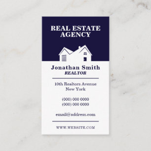 House shape duo tone navy white business card