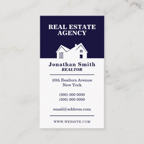 House shape duo tone navy white business card