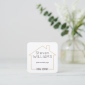 House shape tan frame square business card (Standing Front)