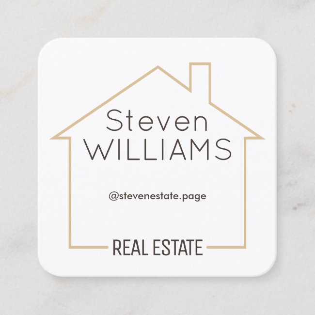 House shape tan frame square business card