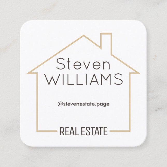House shape tan frame square business card (Front)
