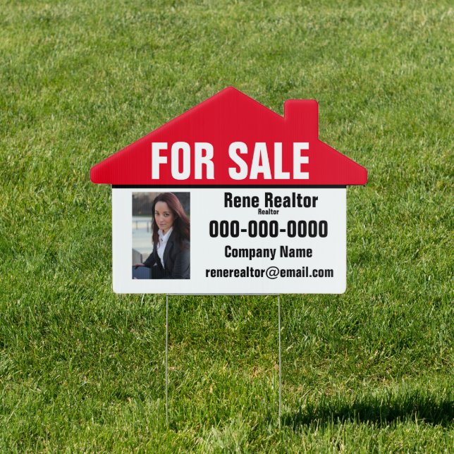 House Shaped Red & White Real Estate w Photo Sign (Insitu)