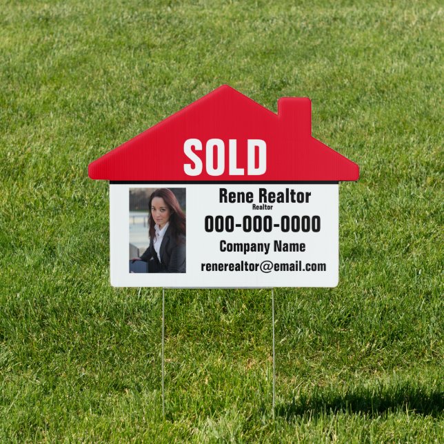 House Shaped SOLD Red & White  w Photo Sign (Insitu)