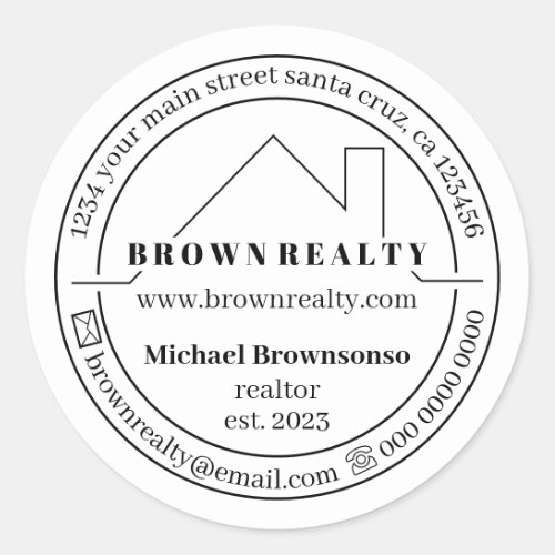 House Simple Logo Real Estate Agent Classic Round Sticker