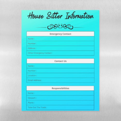 House Sitter Info Emergency Contact  To_Dos Mag Magnetic Dry Erase Sheet