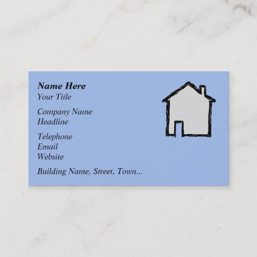 Customizable House Sketch. Black and Blue. Business Card Template