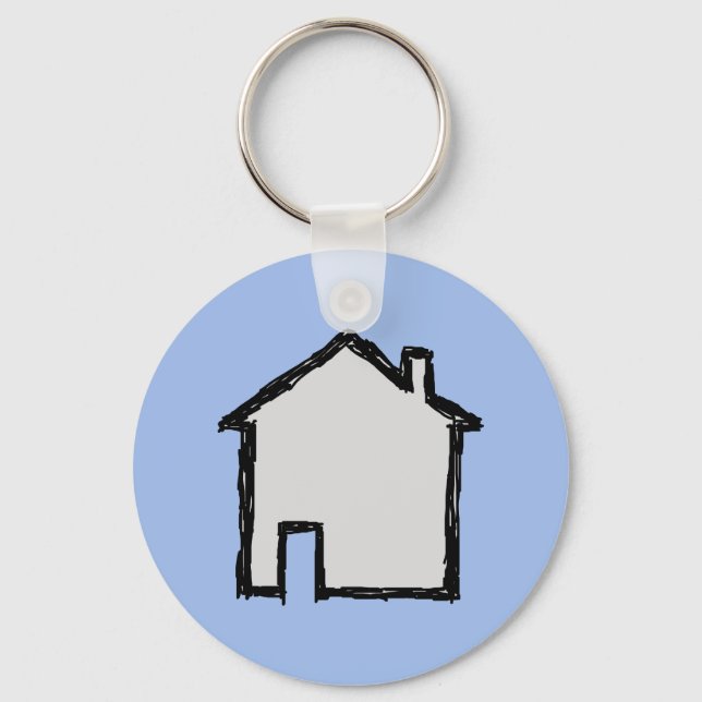 House Sketch. Black and Blue. Keychain (Front)