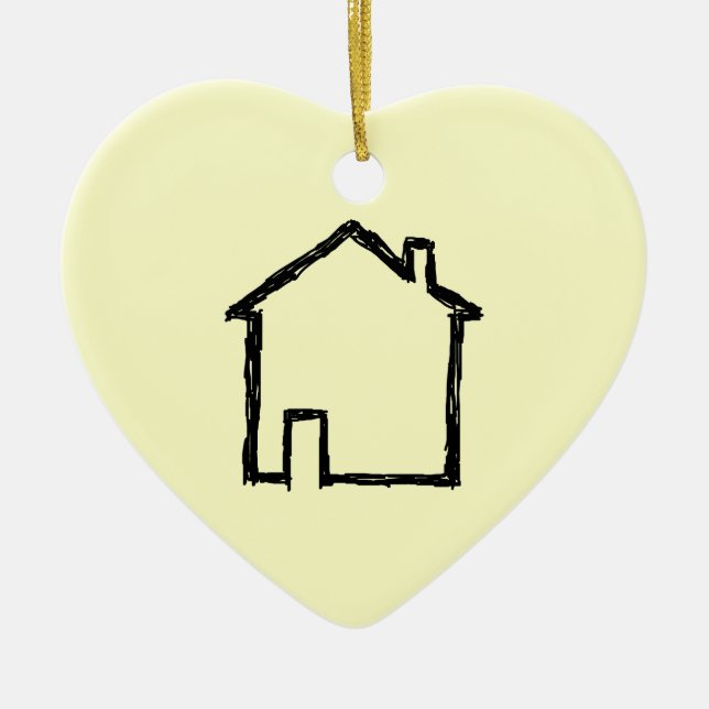 House Sketch. Black and Cream. Ceramic Ornament (Front)