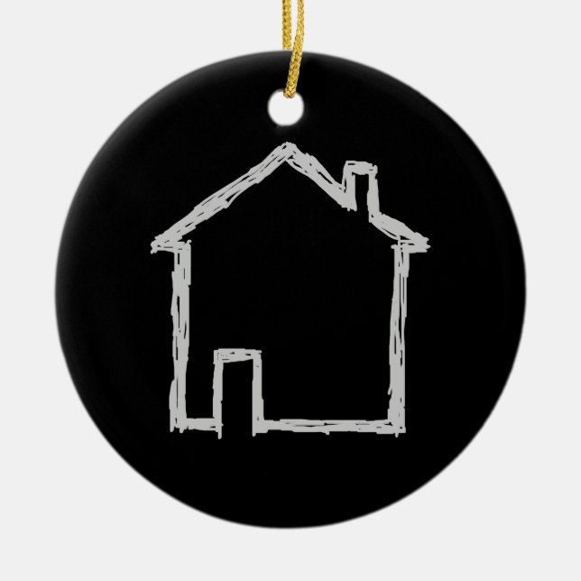 House Sketch. Gray and Black. Ceramic Ornament (Front)