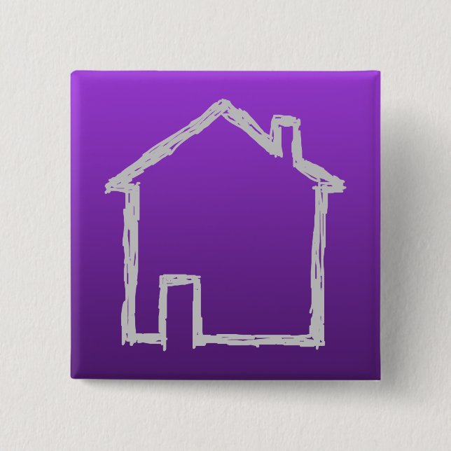 House Sketch. Gray and Purple. Pinback Button (Front)