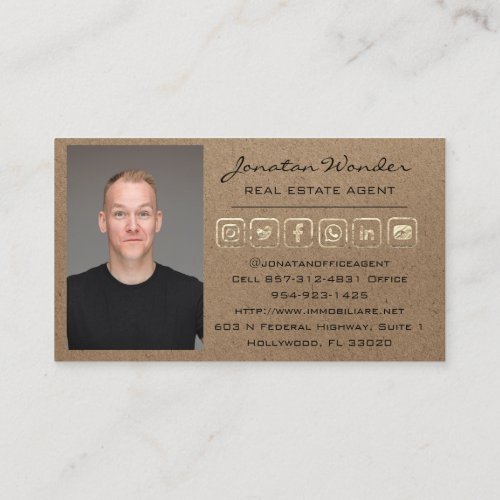 House Social Media Logo Real Estate Agent Kraft Business Card