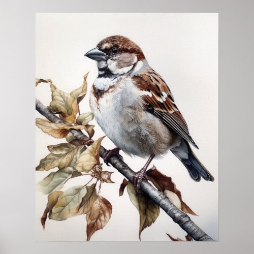 House Sparrow Bird Art Print Poster