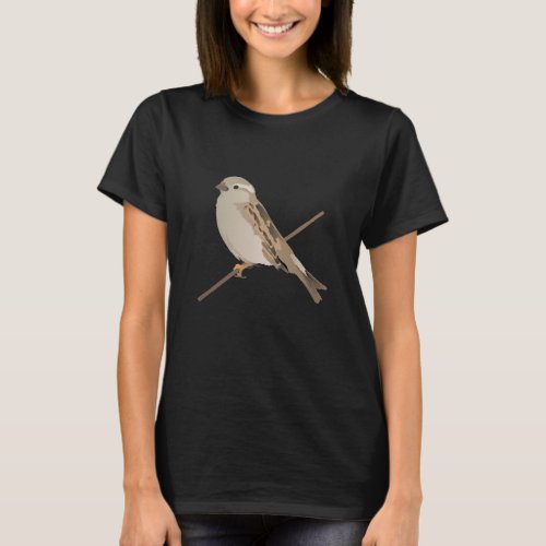 House Sparrow Bird on a Twig T_Shirt