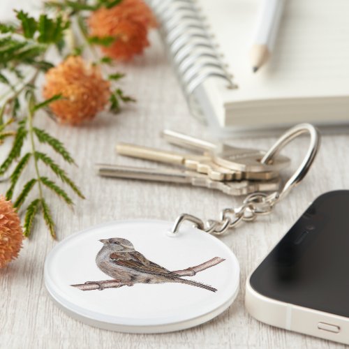 House Sparrow Bird Passer Domesticus  Keychain