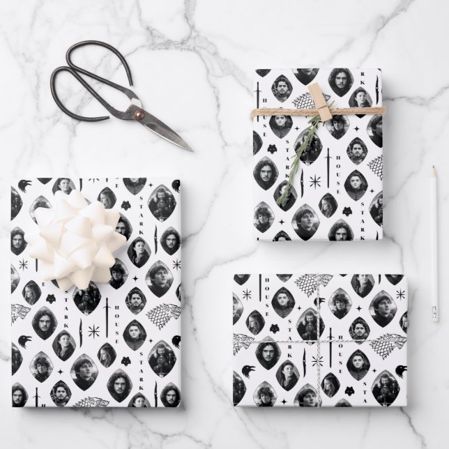 House Stark Icons & Portraits Pattern Wrapping Paper Sheets (Front)