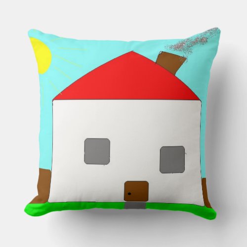 House Sun Smoke from Chimney Pillow Kids Art Throw Pillow