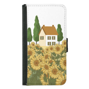 House Sunflowers Field Vintage Illustration Samsung Galaxy S5 Wallet Case