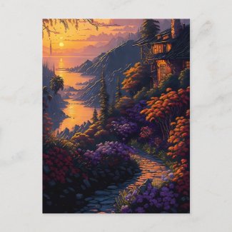  House Surrounded by Flowers and Mountains