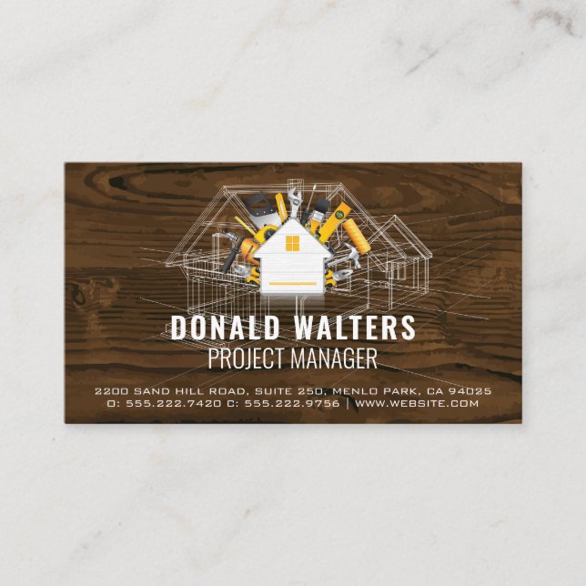 House Tools Logo | Blueprint Wood Business Card (Front)