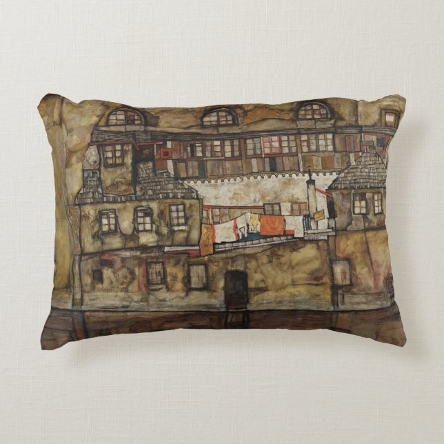 House Wall on River by Egon Schiele Decorative Pillow (Front)