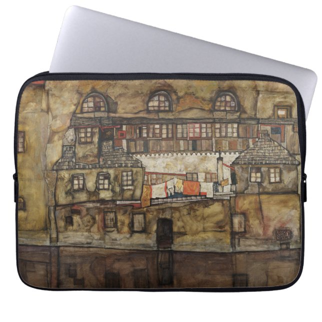 House Wall on River by Egon Schiele Laptop Sleeve (Front)