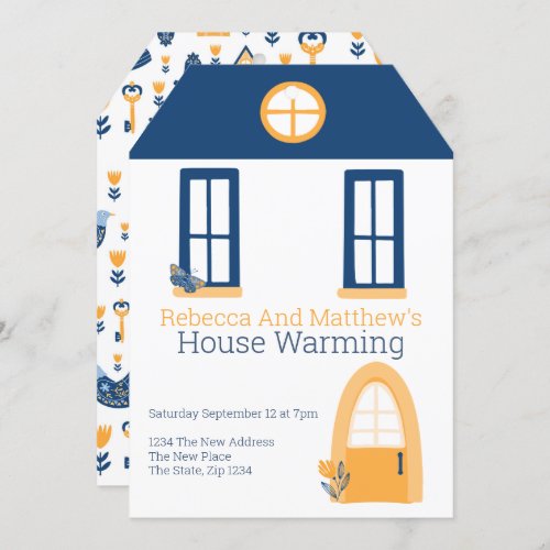 House Warming Hygge Blue Yellow House Invitation